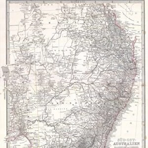 1876, Stielers Map of Southeastern Australia, topography, cartography, geography