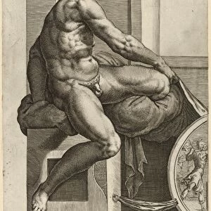 Drawings Prints, Print, naked man, Ignudo, twisting towards right, holding drapery