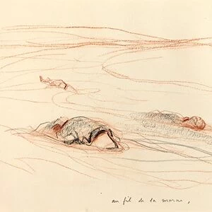 Jean-Louis Forain, Au fil de la marne, French, 1852-1931, 1918, red chalk, black crayon
