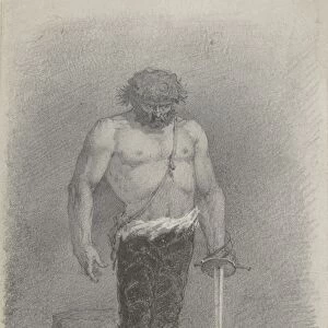 Man Sword 19th century Graphite black ink 4 7 / 8 x 3 1 / 8