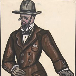 Man wearing brown overcoat cane pince-nez first half 20th century