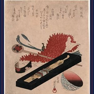 Shibori kanzashi benichoku, Shibori, hairpin, and lip color bowl. Horai, Hidenobu