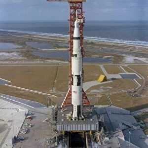 High angle view of the Apollo 4 spacecraft on the launch pad