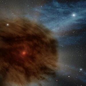 An outer shell of gas and dust from an erupted star obscures the supernova within