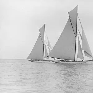 The 19-metre class Norada, Wendula & Mariquita racing close-hauled, 1911