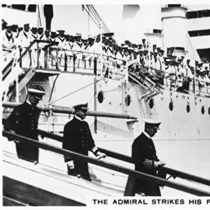 The admiral striking his flag, HMS Warspite, 1937