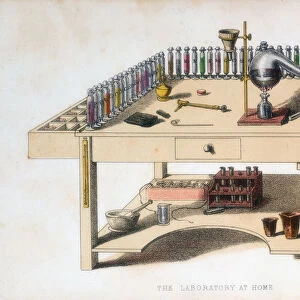 The amateur chemists laboratory bench, 1860. Artist: M & N Hanhart