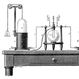 Antoine Lavoisiers apparatus for synthesizing water from hydrogen (left) and oxygen (right), 1881