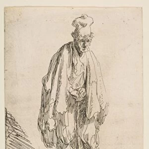 Beggar in a High Cap, Standing and Leaning on a Stick, ca. 1629