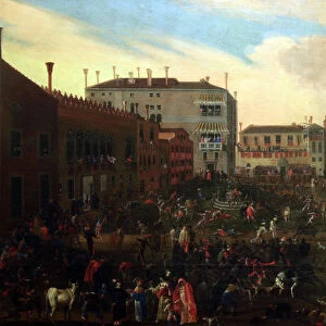 Bull Hunting in Campo San Polo (Caccia ai tori in Campo San Polo), ca 1640-1645