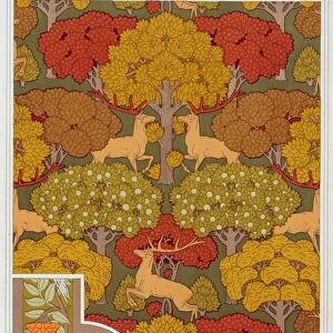 Designs for wallpaper and wallpaper border Deer in the Trees, pub. 1897