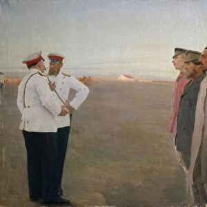 The recruitment, 1904. Artist: Popov, Lukian Vasilyevich (1873-1914)