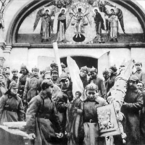 Red Army men confiscating church treasures of the Simonov monastery, Moscow, USSR, 1925
