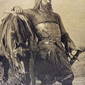 Russian warrior with his horse (Wereschtschagine painting), engraving, 1885