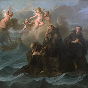 Saint Francis of Paola and his companions cross the strait to Messina on his cloak, 1723