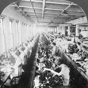 Sewing room in a large shoe factory, Syracuse, New York, USA, early 20th century. Artist: Keystone View Company