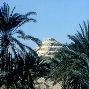 Step Pyramid (behind palms) of King Djoser (Zozer), Saqqara, Egypt, 3rd Dynasty, c2600 BC. Artist: Imhotep