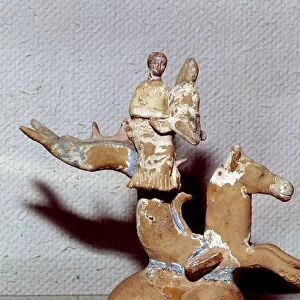 Thetis riding a sea monster bringing the Helmet of Achilles, late 4th century BC
