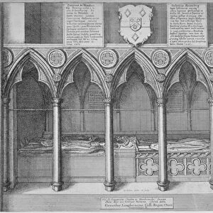 Tombs of two Bishops of London in old St Pauls Cathedral, City of London, 1656