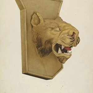 Wood Carving of Tigers Head, c. 1939. Creator: Joseph Glover