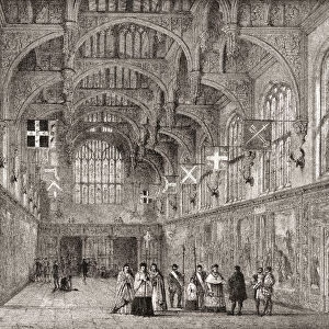 The Great Hall, Hampton Court Palace, Richmond Upon Thames, Greater London, Middlesex, England. This Scene Depicts The Chamber In The 16th Century. From The Mansions Of England In The Olden Time, Published 1906