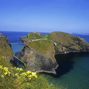 High Angle View Of Rock Formations With A Rope Bridge, Carrick-A-Rede Rope Bridge, County Antrim, Northern Ireland