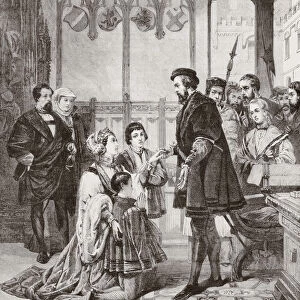 Philippa Welseren Begging Pardon From Emperor Ferdinand I For Her Morganatic Marriage To His Son. From L univers Illustre Published In Paris In 1868, After A Painting By G. Koller