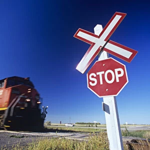 Train Passing Railway Crossing, Winnipeg, Manitoba