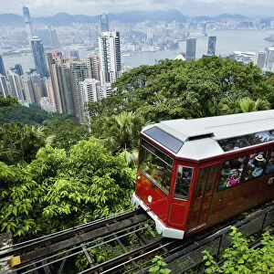 View Of Peak Tram Arriving At The Top Of The Victoria Peak; Victoria Peak, Hong Kong Island, China