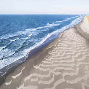 Aerial view of North Sea beach with dunes near the Slufter valley, Texel, Noord-Holland