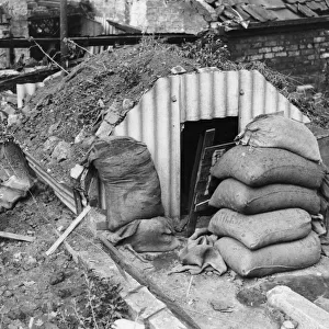 An Anderson air raid shelter in the back garden of a Bristol home during the Second World
