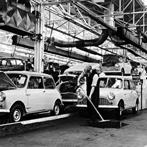 The assembly line at BMC car factory at Birmingham currently producing minis