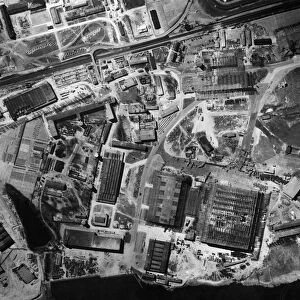 The Heinkel factory in Rostock, Germany, following a raid by the RAF. April 1942