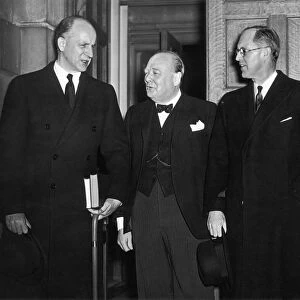 Joseph Kennedy (R) with British PM Winston Churchill 1940 and Sumner Welles (L