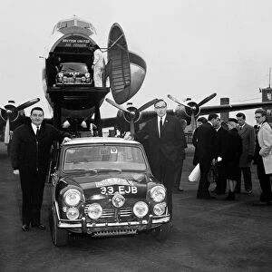Paddy Hopkirk (l) and Henry Liddon arrive back in the UK after winning the 1964 Monte