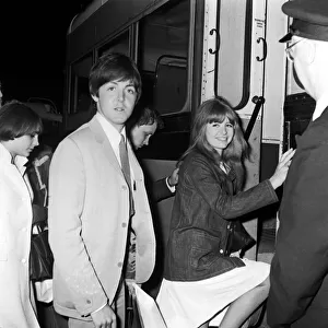 Paul McCartney and girlfriend Jane Asher return to London Airport after a holiday in