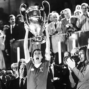 Phil Thompson of Liverpool with European Cup 1981 after beating Real Madrid in