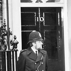 Police Officer standing guard outside Downing Street, London, Thursday 6th May 1982