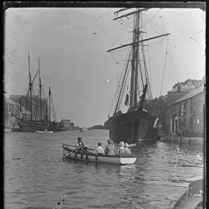Looe River with masted ships & ferry boat