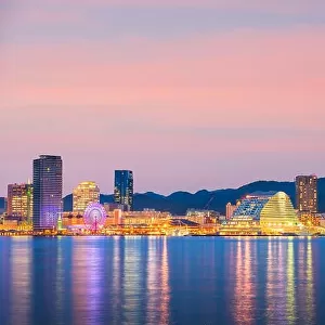 Kobe, Japan port skyline on the Seto Inland Sea at dusk