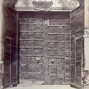 Bronze door of the Church of San Zeno Maggiore in Verona (Italy), with the stories of the New and Old Testament