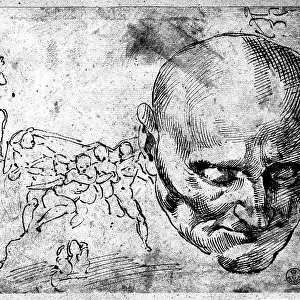 Study of a male head; drawing by Michelangelo, in the Gabinetto dei Disegni e delle Stampe, Uffizi Gallery, Florence