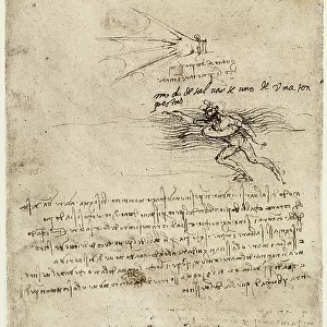 A webbed glove to be used as a life-saving device during a storm, drawing by Leonardo da Vinci, part of the Codex B (2173), c.81v, housed at the Institut de France, Paris