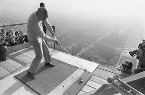 American Golfer Arnold Palmer kicks off from the second floor of the Eiffel Tower American Golfer Arnold Palmer kicks off from the second floor of the Eiffel Tower