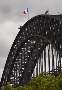 <b class=qtipBold><figcaption>Australia-France</figcaption></b><br>The French flag flies over the Sydney Harbour Bridge on November 15, 2015, as Australians expressed their solidarity with France. The iconic sails of the Sydney Opera House were also lit in red, white and blue along with the Sydney Town Hall. AFP PHOTO / William WEST / AFP PHOTO / WILLIAM WEST<br><em>© Copyright Agence France-Presse (AFP) - All Rights Reserved</em> Australia-France