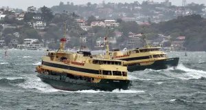 <b class=qtipBold><figcaption>Australia-Weather</figcaption></b><br>Sydney's Manly ferries plough through the waves after gale force winds, torrential rain and snow wreaked havoc across Sydney and surrounding areas on October 15, 2014. The New South Wales State Emergency Services (SES) responded to more than 1, 200 calls for help overnight as wind gusts of up to 160 kph (100 mph) brought down trees and up 170 mm (6.7 inches) of rain caused widespread flooding. AFP PHOTO/William WEST / AFP PHOTO / WILLIAM WEST<br><em>© Copyright Agence France-Presse (AFP) - All Rights Reserved</em> Australia-Weather