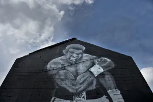 Prints of A mural with the image of boxing legend Muhammad Ali is seen on June 4, 2016 in Louisville, Kentucky USA Prints: Box-Usa-Ali