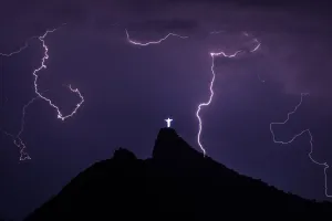 Statue Prints: Brazil-Weather-Lightning-Chirist the Redeemer
