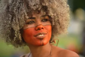 Portrait Prints: Brazil - Woman - Portrait - Indigenous - Face