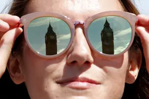 Britain And UK Prints: Britain-Weather-Big Ben- Glasses